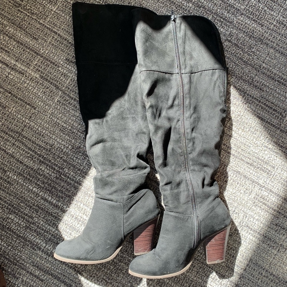 Black suede over the knee boots